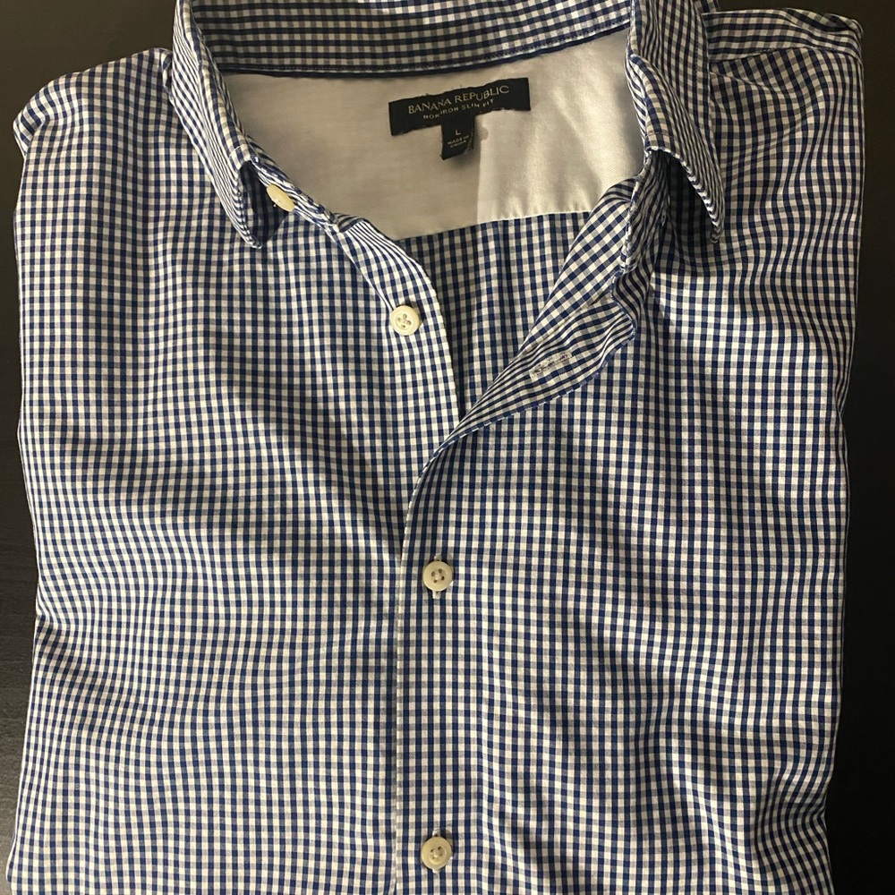 Banana Republic non-iron slim fit L navy blue and white